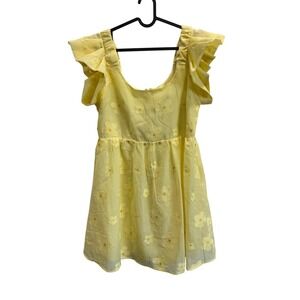 New In Yellow Floral Embroidered Ruffle Sleeve‎ Mini Dress - L